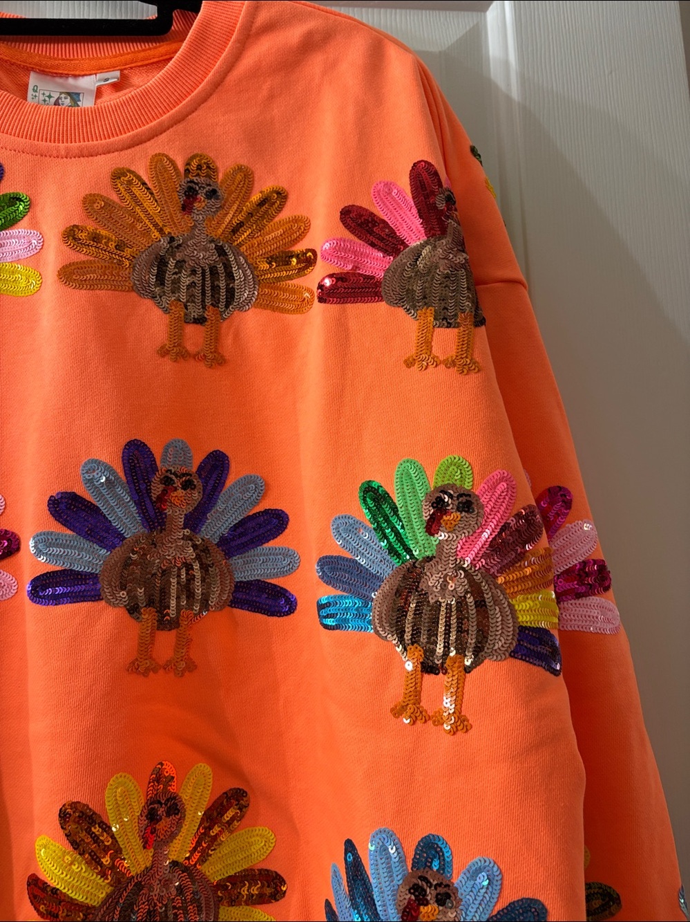 Queen of Sparkles Neon Orange Turkey Sweatshirt - Picture 3 of 6